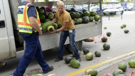 Tesco előtt demonstráltak a dinnyetermelők