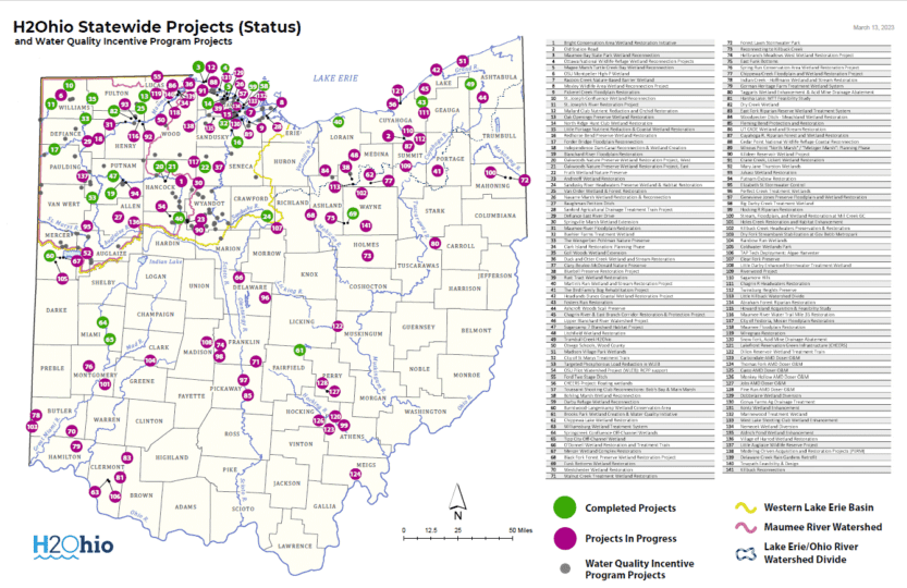 1. ábra A H2Ohio program egyes projektjeinek elhelyezkedése, 2023. 