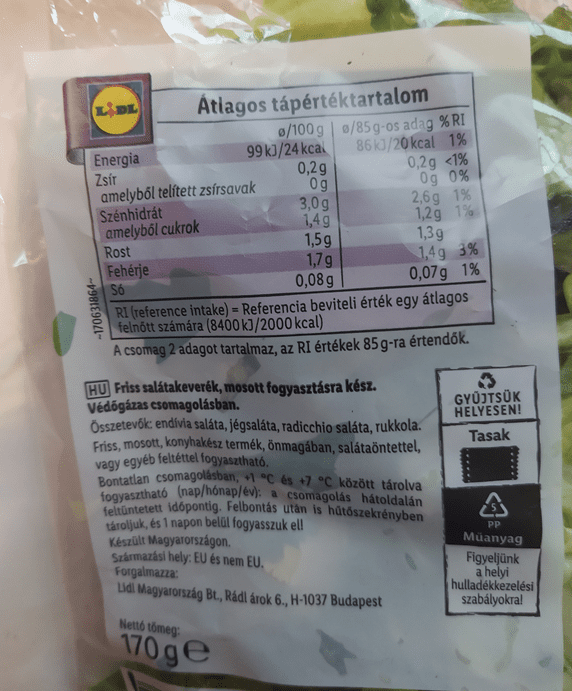 A csomagolás egy szegletén az INBÉ és a műanyag csomagolás típusa is